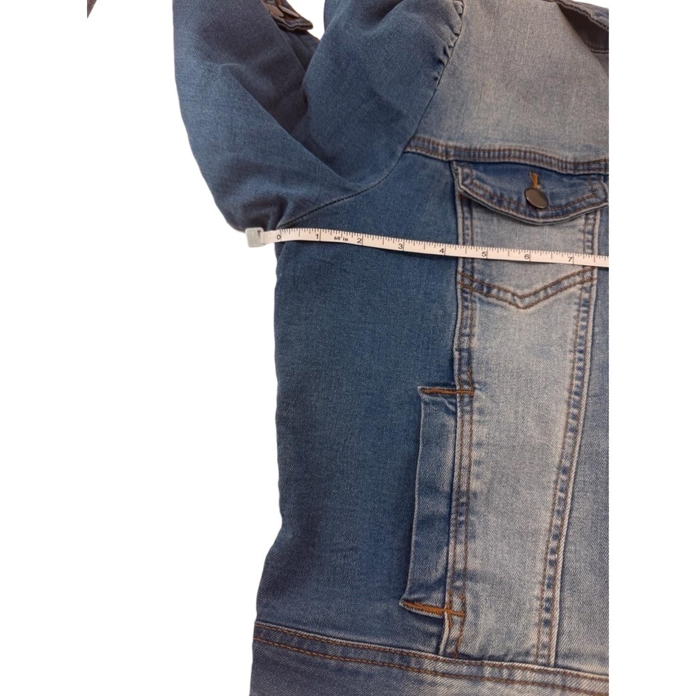 Vetinee Jacket Womens Cropped Blue Denim 3/4 Sleeve Puff Distressed Faded - Picture 13 of 16